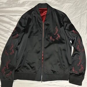 The Kooples Black Bomber Jacket with Red Accents